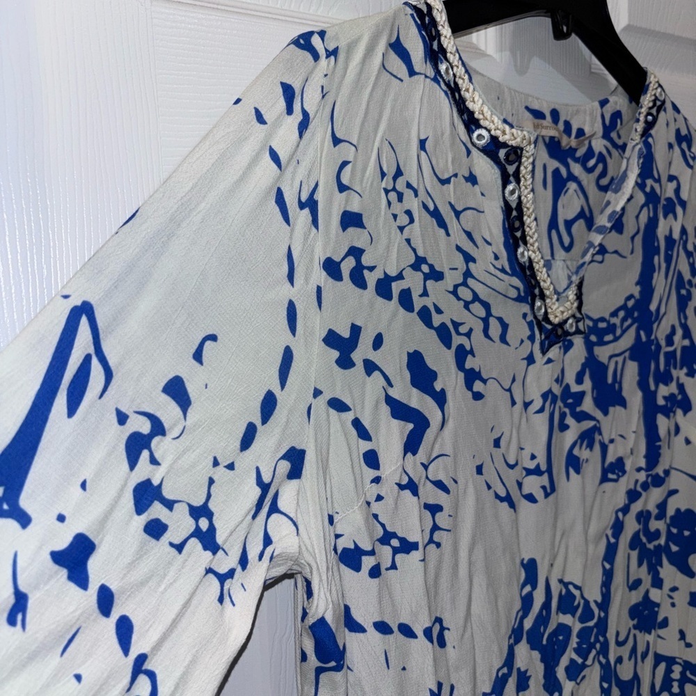 Soft Surroundings Creacendo Kaftan Mandi Dress in blue and white. Sz L - Picture 6 of 13